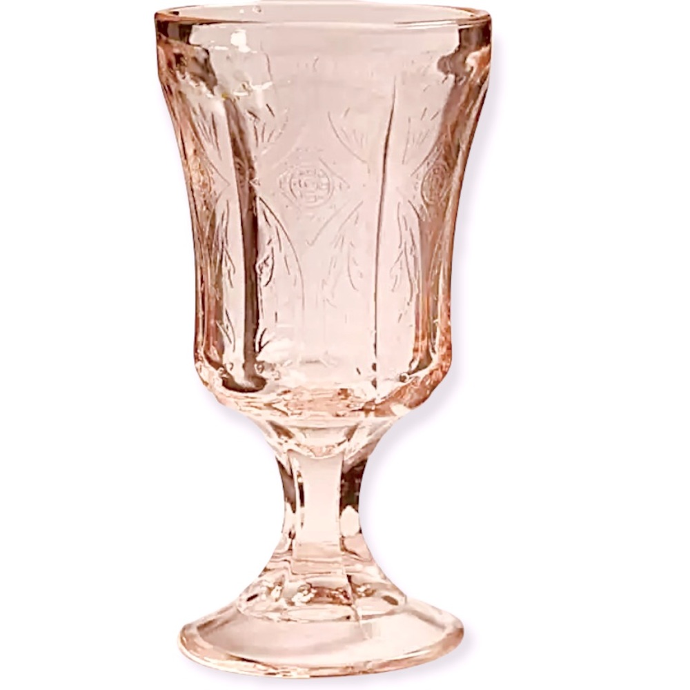 Vintage Pink Pressed Glass Goblet - Pink Stemmed Wine Glass
